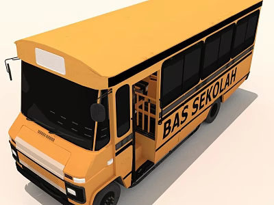 Yellow School Bus Exterior With Black Windows And BAS SEKOLAH Lettering 3d model
