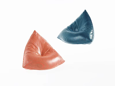 Two Triangular Striped Bean Bag Chairs in Orange and Blue on White Background 3d model