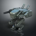 Mechanical Combat Robot With Multiple Gun Turrets And Mobile Metal Legs 3d model
