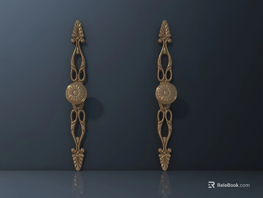 Golden Brass Decorative Handles With Intricate Carvings And Classic Design 3d model 
