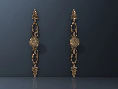 Golden Brass Decorative Handles With Intricate Carvings And Classic Design 3d model