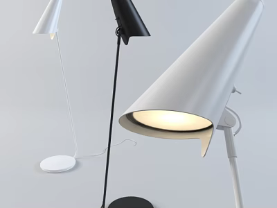 Modern Black And White Floor Lamps With Conical Shades And Warm Lighting 3d model