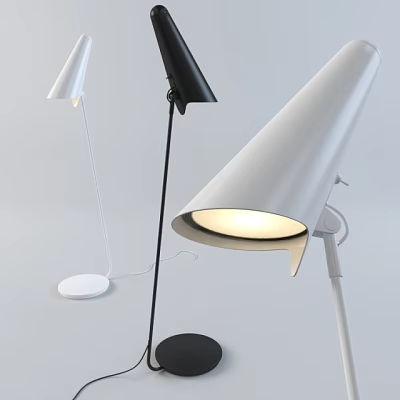 Modern Black And White Floor Lamps With Conical Shades And Warm Lighting 3d model