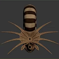 Nautilus Marine Animal With Detailed Striped Spiral Shell And Intricate Tentacles