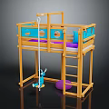 Kids Bunk Bed With Yellow Frame Blue Purple Decor Ladder Swing And Purple Mat