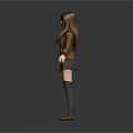 Child in School Uniform with Brown Coat Vest Gray Pleated Skirt and Knee High Socks