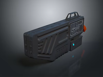 Futuristic Metallic Weapon Design With Vented Structure Orange Tip And Blue Indicator Light 3d model