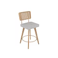 Stylish Woven Rattan Backrest Bar Stool With Soft Upholstered Seat And Sturdy Solid Wooden Legs