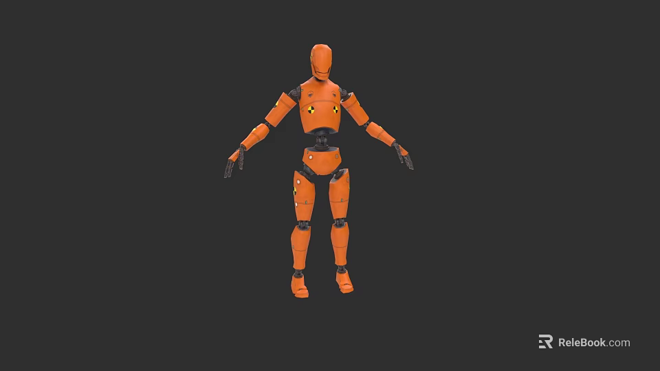 Orange Humanoid Robot Game Movie Character With Mechanical Joints And Yellow Eyes 3d model 