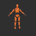 Orange Humanoid Robot Game Movie Character With Mechanical Joints And Yellow Eyes