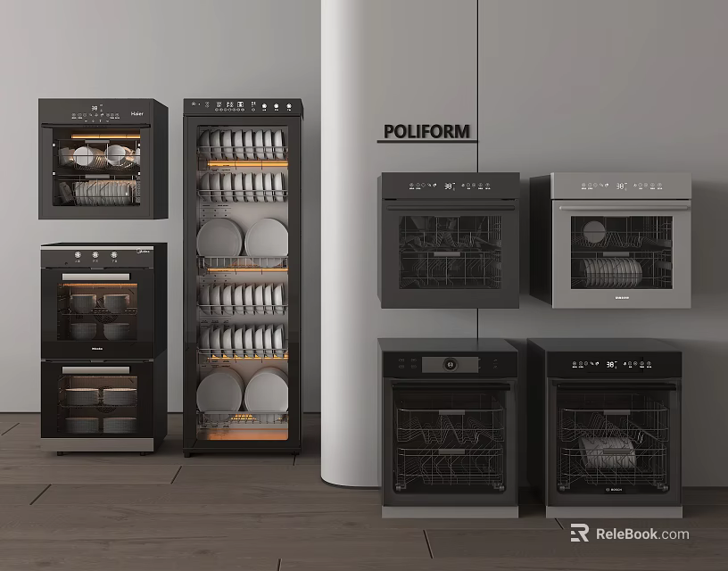 Elegant Modern POLIFORM Kitchenware With Ovens Dishwashers Cabinets And Dishes 3d model 