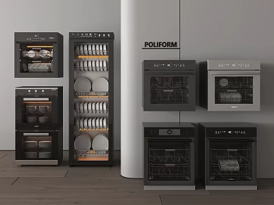 Elegant Modern POLIFORM Kitchenware With Ovens Dishwashers Cabinets And Dishes 3d model