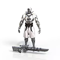 Mythical Warrior Character In Silver Metallic Armor With Large Blade Weapon Standing Pose