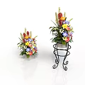 Colorful Flower Arrangements With Black Iron Stand And Placed On Floor With Vibrant Blooms