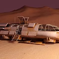 Rusty Desert Vehicle Featuring Ladder Windows And Metallic Structure On Sandy Terrain 3d model