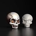 Two Detailed Skulls With Colored Eyes And White Skull On Black Background