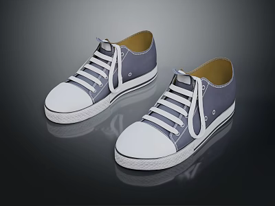 Blue Canvas Casual Shoes With White Laces And White Sole Simple Design 3d model