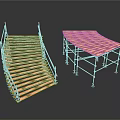 Construction Scaffolding System Featuring Wooden Planks Staircase And Platform Design