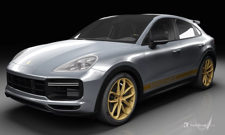 Modern Silver SUV With Gold Alloy Wheels And Yellow Racing Stripes 3d model 
