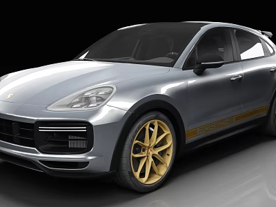 Modern Silver SUV With Gold Alloy Wheels And Yellow Racing Stripes 3d model