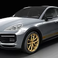 Modern Silver SUV With Gold Alloy Wheels And Yellow Racing Stripes