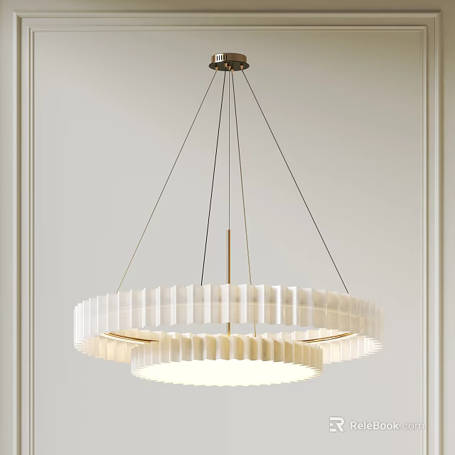 Modern White Double Layer Chandelier with Metal Frame in Minimalist Interior Design 3d model 