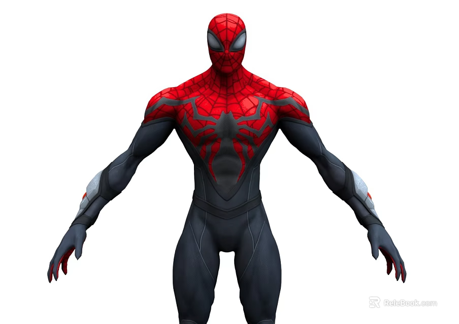 Spider Man Superhero In Red And Black Suit With Spider Web Pattern And Arm Details 3d model 