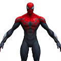 Spider Man Superhero In Red And Black Suit With Spider Web Pattern And Arm Details