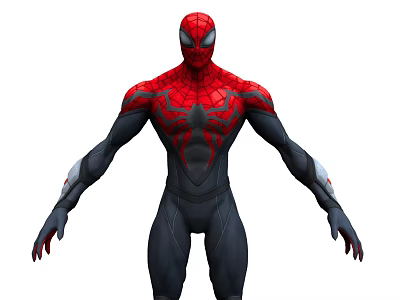 Spider Man Superhero In Red And Black Suit With Spider Web Pattern And Arm Details 3d model