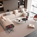 Modern Sofa And Coffee Table Set With Decorative Pillows Area Rug And Side Table 3d model