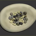 Wooden Stone Decorative Oval Tray Light Colored With Colorful Pebbles Inside