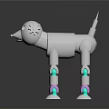 Silver Metallic Robotic Dog Featuring Mechanical Leg Structure Colorful Green Pink Parts And Reflective Surface