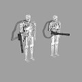Two Silver Humanoid Skeletal Intelligent Machines With Weapons Standing Side by Side 3d model