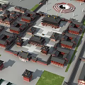 Ancient Chinese Architecture Complex With Traditional Overhanging Eaves Tai Chi Square And Courtyard Layout