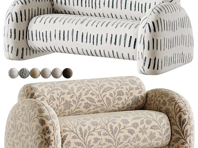 Stylish Two Seater Sofa with Striped and Floral Patterns and Color Options 3d model