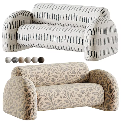 Stylish Two Seater Sofa with Striped and Floral Patterns and Color Options 3d model