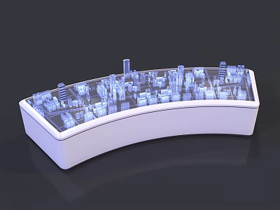 Curved Commercial Equipment With Transparent City Building Models And White Base 3d model