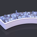 Curved Commercial Equipment With Transparent City Building Models And White Base