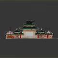 Traditional Ancient Chinese Architecture With Red Green Roofs Courtyard And Multiple Buildings