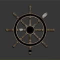 Vintage Wooden Ship Wheel With Rustic Spokes On Dark Background 3d model