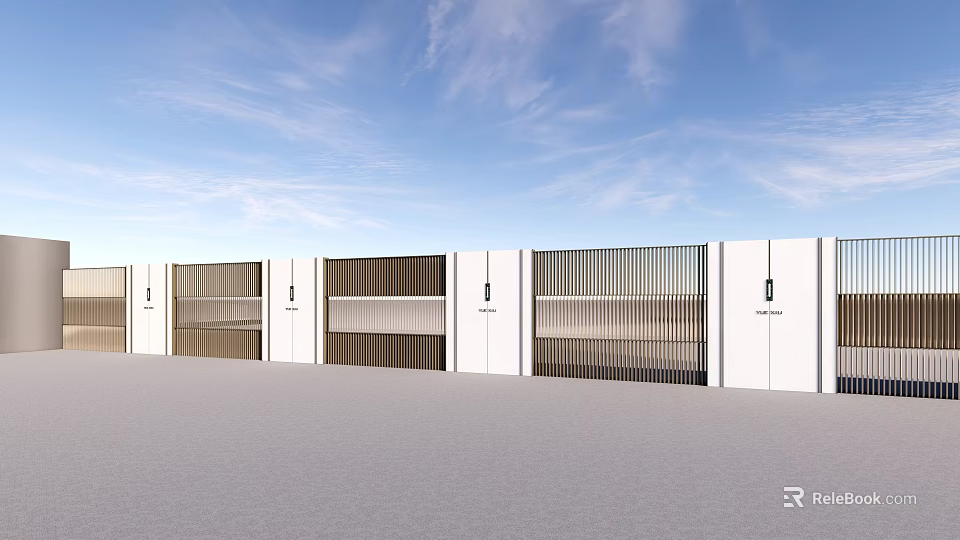 Modern Feature Wall Design With White Brown Striped Grille And Symmetrical Structure 3d model 