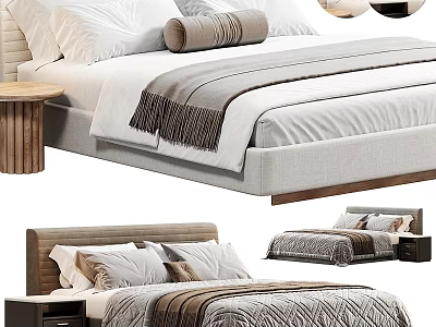 Modern Double Bed With Upholstered Headboard White Sheets And Textured Blanket 3d model