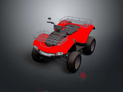 Red ATV With Two Seats Metal Racks Large Tires And Black Seats 3d model