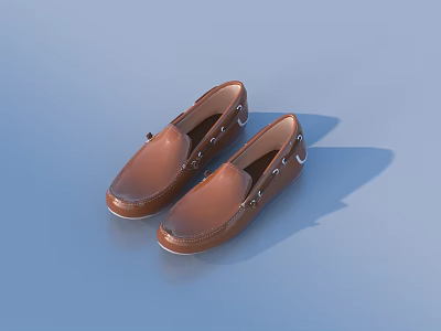 Brown Leather Loafers with Classic Stylish Design on Blue Background 3d model