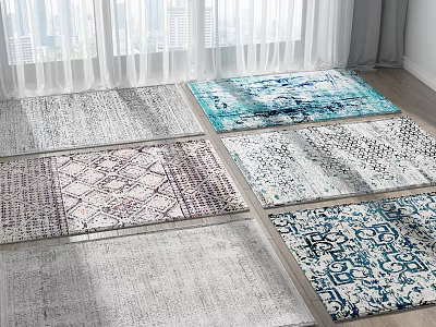 Square Rugs With Geometric And Abstract Patterns In Blue Gray White For Wooden Floors 3d model
