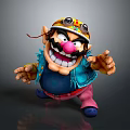 Wario Game Character With Yellow Helmet Goggles Exaggerated Grin Blue Vest And Pink Pants