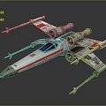 Red White Painted Starfighter Model With Multiple Engines And Laser Cannons 3d model