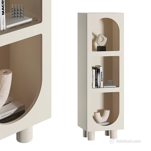 Modern Entryway Cabinet And Side Cabinet With Open Shelves Books And Decorative Sculptures 3d model 
