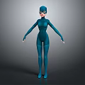 3D Rendered Female Superhero Character in Blue Costume Standing with Masked Face and Pose