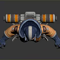 Game Character in Orange and Blue Hooded Jacket with White Pants Red Shoes and Backpack